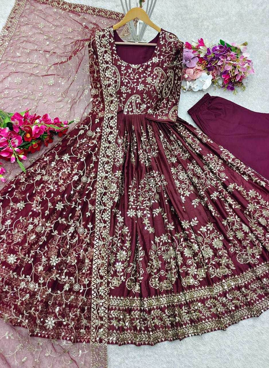 Chinon Silk Embroidery Designer Gown - MYLUXURY LANE ENTERPRISE